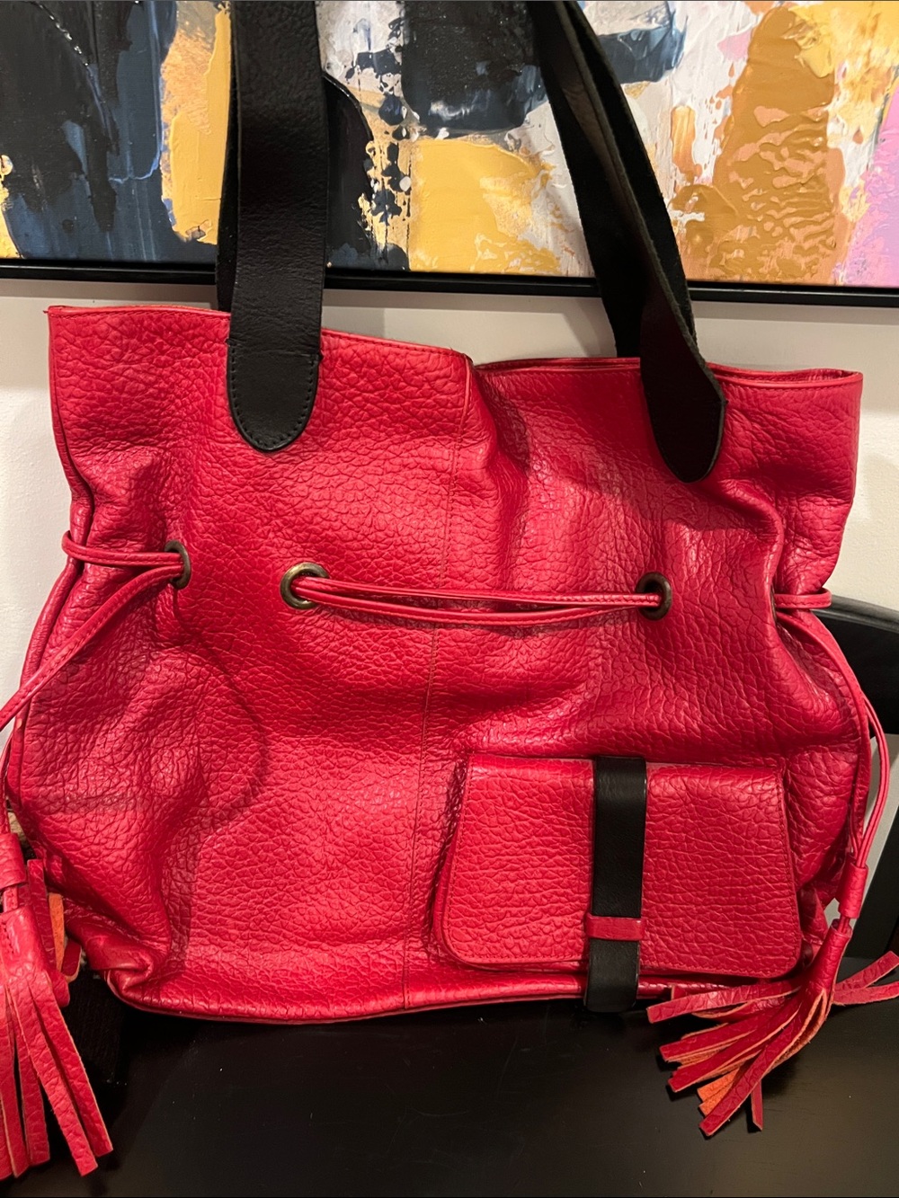 Maurizio Taiuti Red Leather Tote with Black Handles